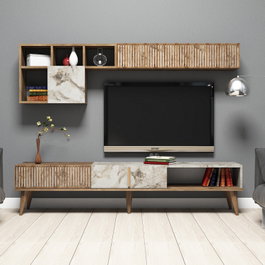 Hanah Home Milan - Unidad de TV Nogal y Blanco con Estanterías